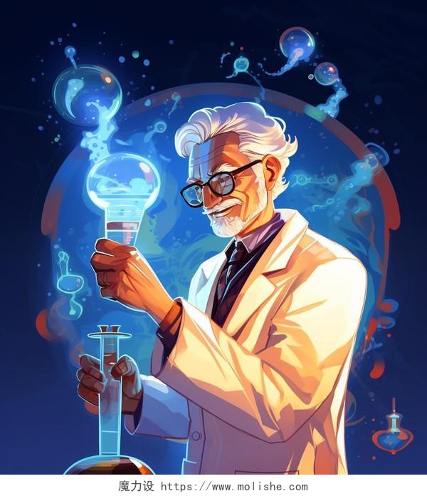 做科学实验科学家拿着一瓶液体卡通